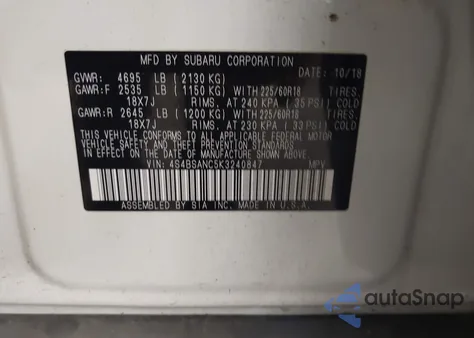 2019 Subaru Outback 2.5I Limited from USA, damaged, VIN 4S4BSANC5K3240847